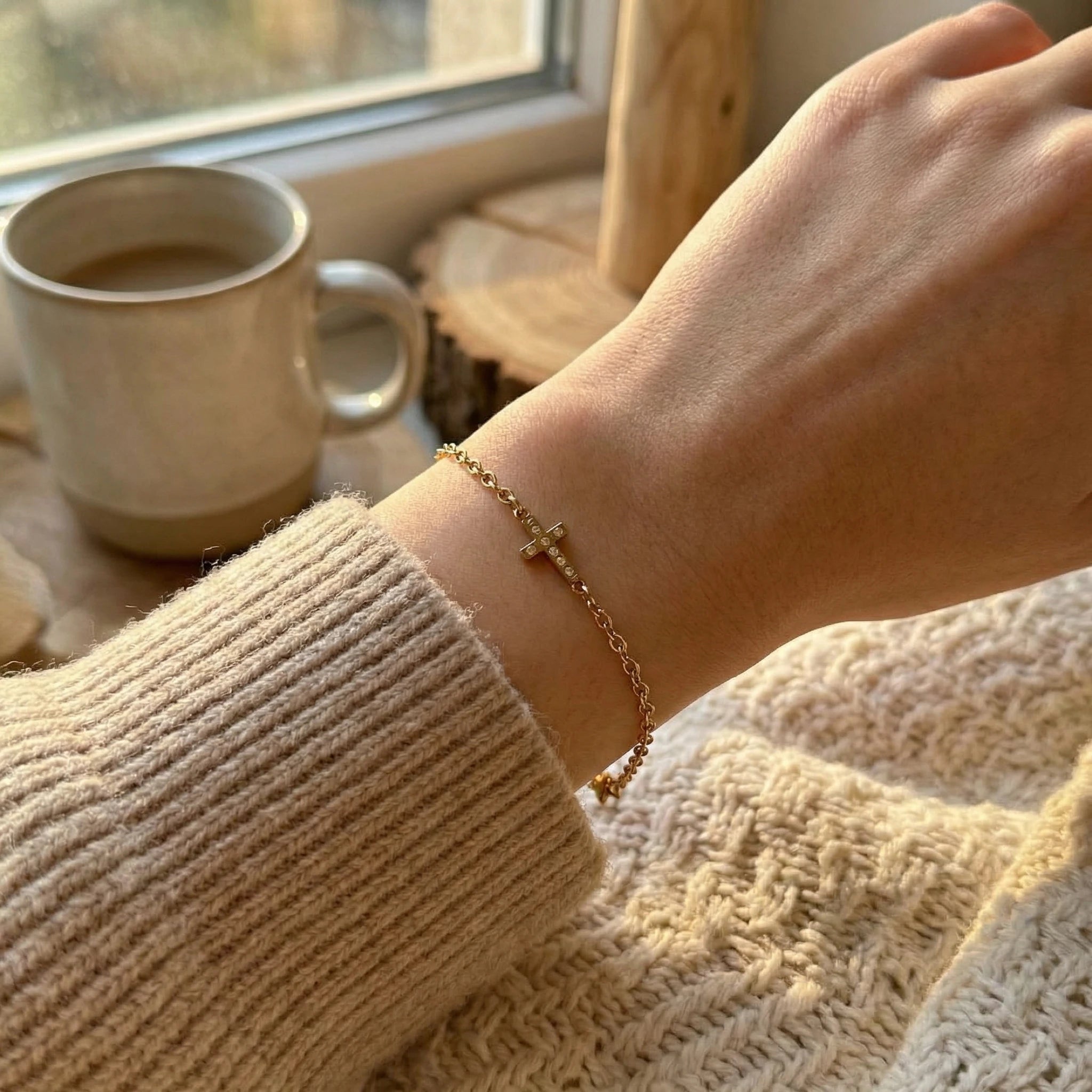 Sideways Cross Bracelet lifestyle model image